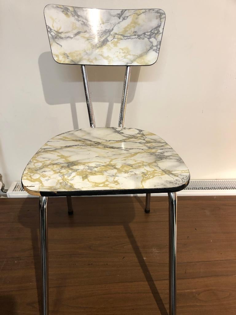 Vintage Formica Buizenframe Stoeltje Marmer Print., Ophalen