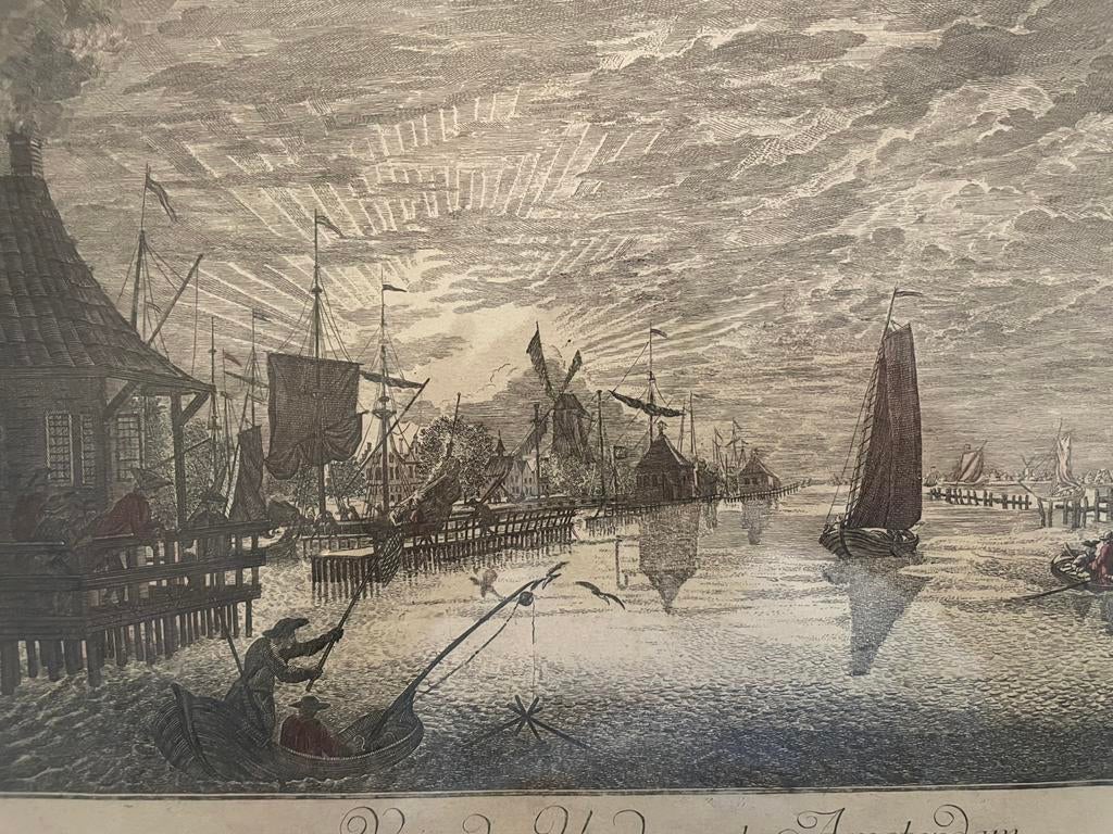 Prent/kopergravure IJ Amsterdam ingelijst - Simon Fokke, Ophalen of Verzenden