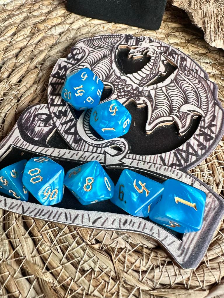 Polyhedrale Dobbelstenenset D4-D20 - Blauw met Goud, Een of twee spelers, Ophalen of Verzenden, Nieuw