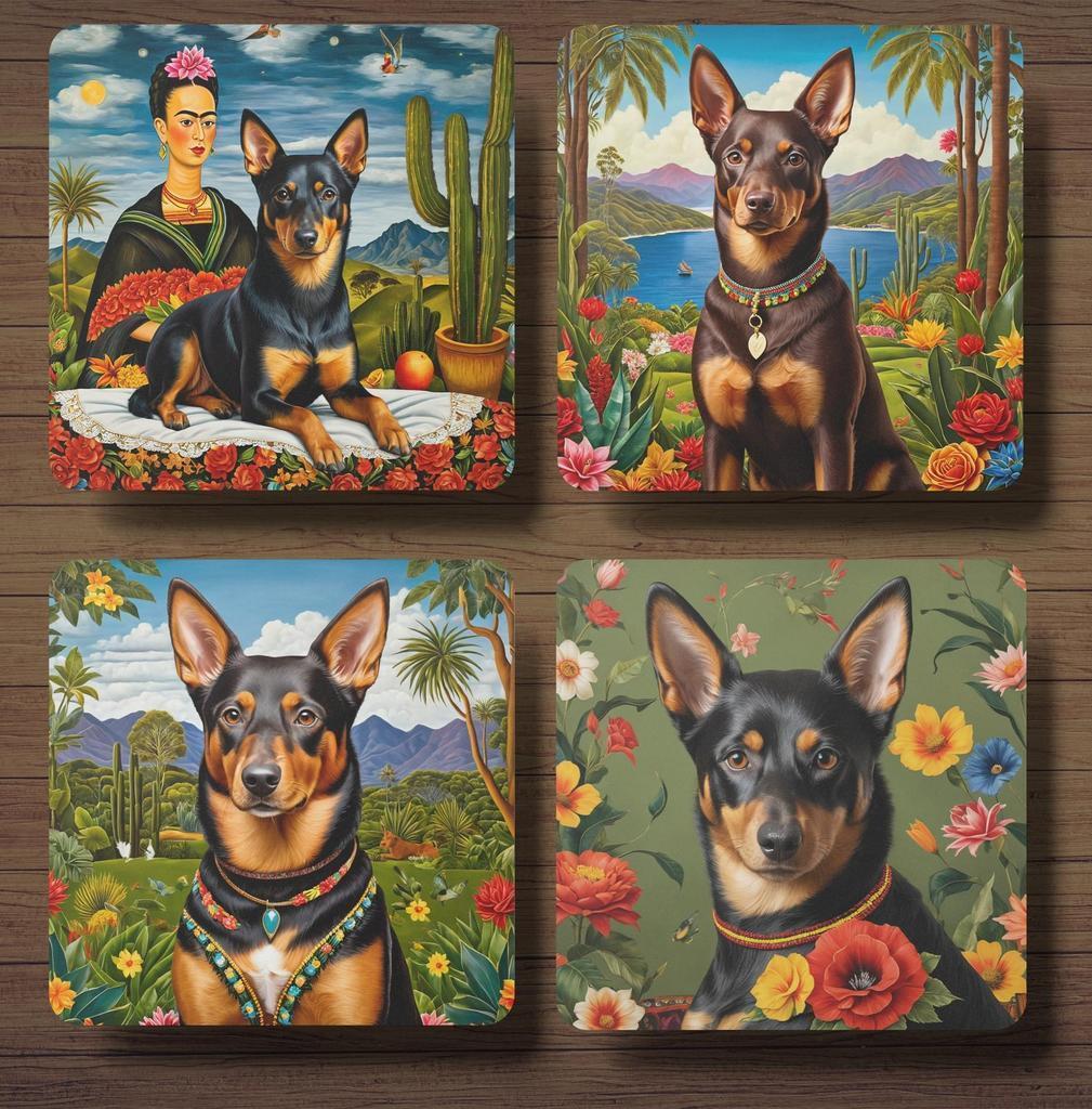 Kelpie Frida Kahlo onderzetters met houder, Huis en Inrichting, Ophalen of Verzenden, Nieuw, Glas of Kopje