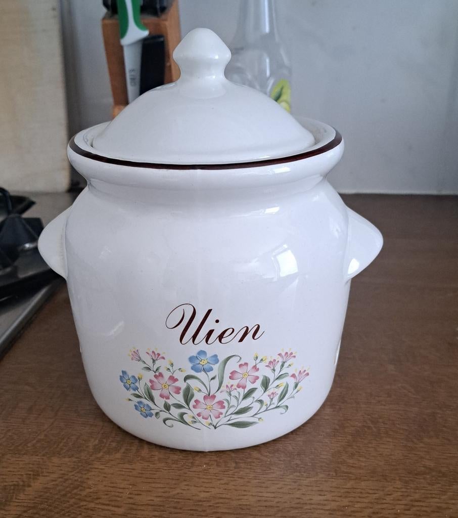 Witte uienpot met bloemen, Huis en Inrichting, Ophalen of Verzenden, Zo goed als nieuw