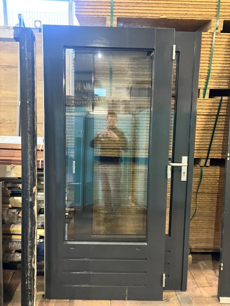 Hardhouten tuindeuren incl. kozijn van 193x248 cm (BxH), Ophalen, Gebruikt, Buitendeur, Schuifdeur