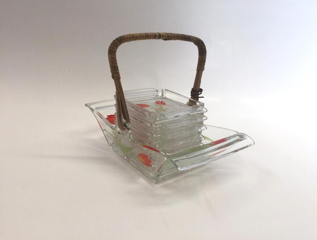 schaaltjes setje glazen bonbonschaaltje met 6 bijpassende, Gebruikt, Ophalen of Verzenden, Overige stijlen, Glas