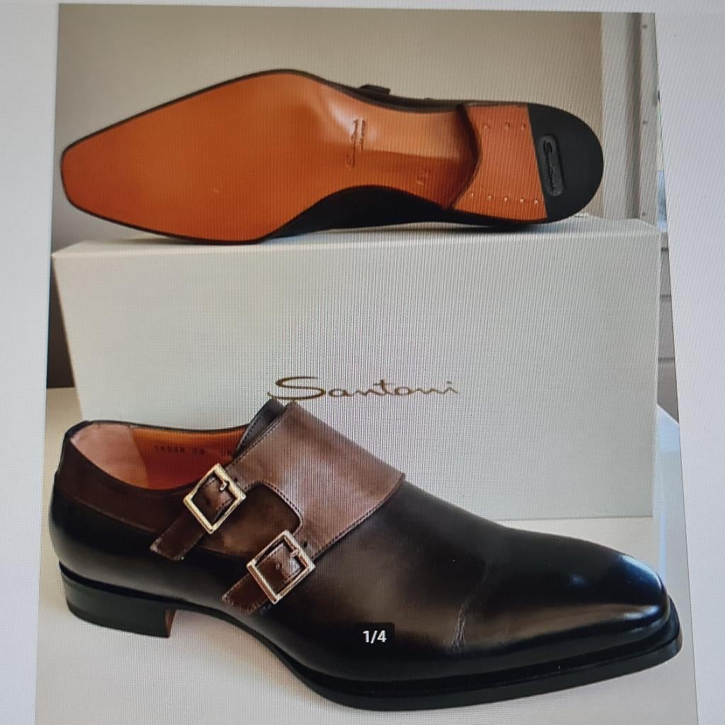 Santoni schoenen met 2  gesp en bruine kleur maat 9/5, Bruin, Verzenden, Nieuw, Gespschoenen
