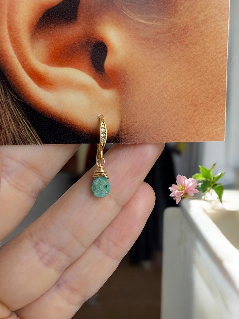 Oorbellen natuurlijke smaragd ruwe onbewerkte , verguld 18k, Overige materialen, Hangers, Nieuw, Ophalen of Verzenden