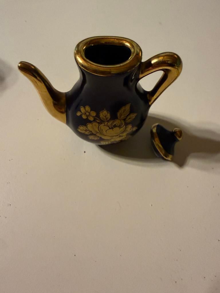 Eme Spanje blauwe Limoge stijl miniatuur koffiepot blauw, Ophalen of Verzenden