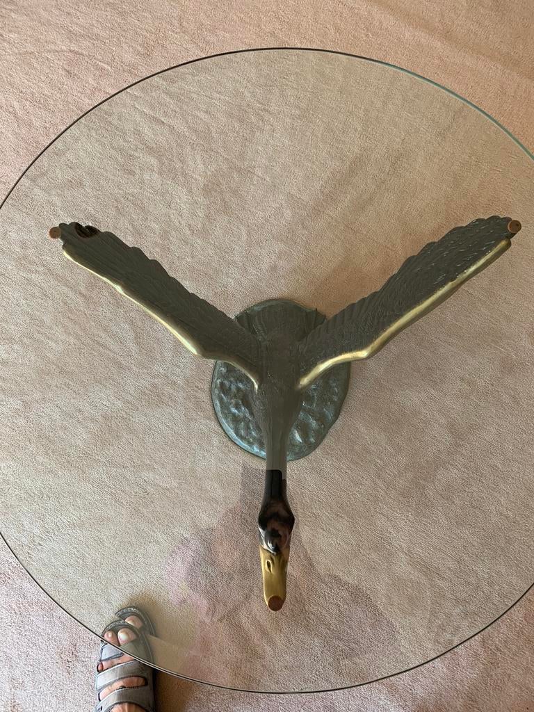 Exclusieve zware bronzen tafel afgewerkt met messing, Huis en Inrichting, Tafels | Salontafels, Ophalen, 100 tot 150 cm, Rond