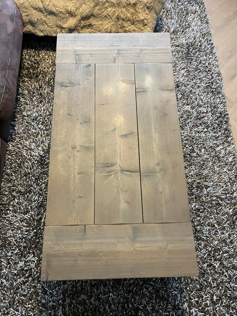 Robuuste salontafel van grey wash steigerhout, Ophalen, Gebruikt, 100 tot 150 cm, 50 tot 100 cm