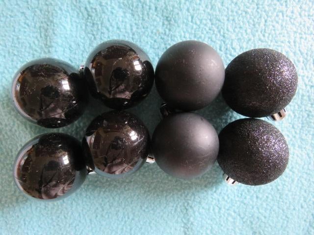 8 zwarte kerstballen: 4x glimmend, 2x mat, 2x glitter, 4 cm, Diversen, Kerst, Zo goed als nieuw, Ophalen of Verzenden