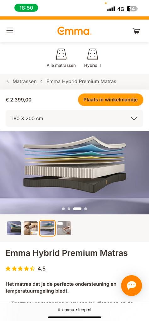 Nieuwe Emma hybrid premium matras 180x200 160x200 en 140x200, Huis en Inrichting, Slaapkamer | Matrassen en Bedbodems, Ophalen