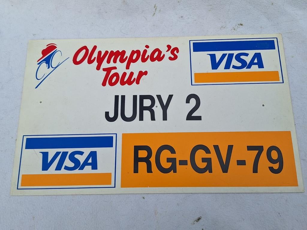 Olympia's Tour origineel Jury  bord in volgauto, Verzamelen, Merken en Reclamevoorwerpen, Ophalen of Verzenden