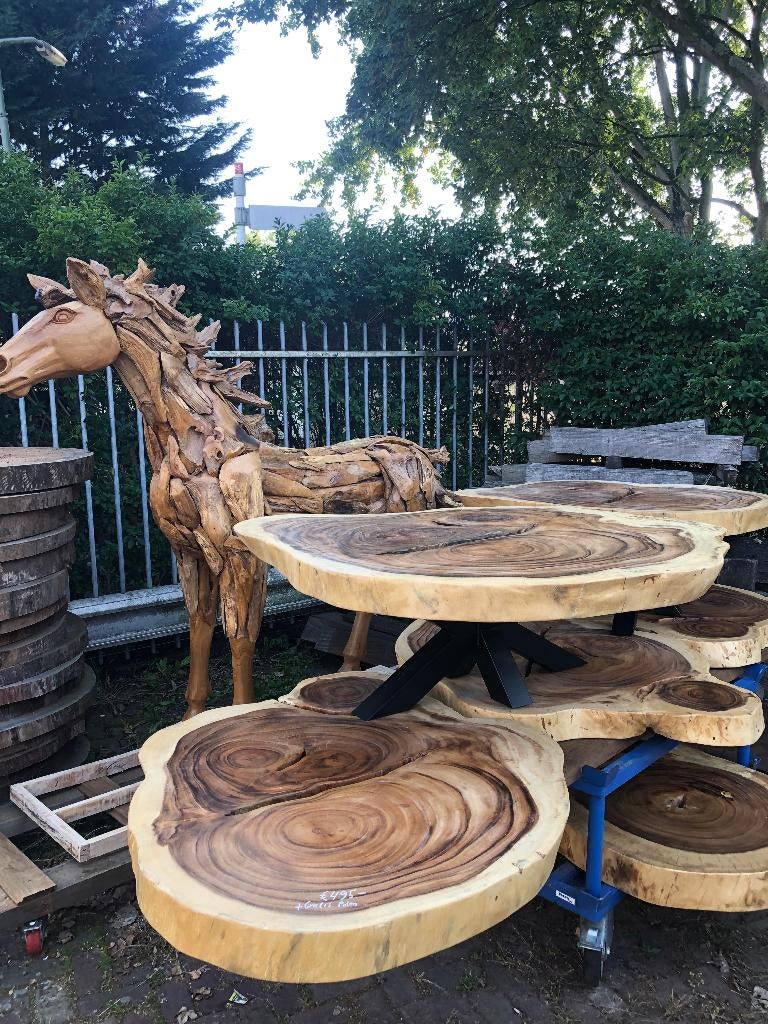 houten tafels organisch waterval boomstamtafels suar mango, Ophalen, 50 tot 100 cm, Vijf personen of meer, Teakhout