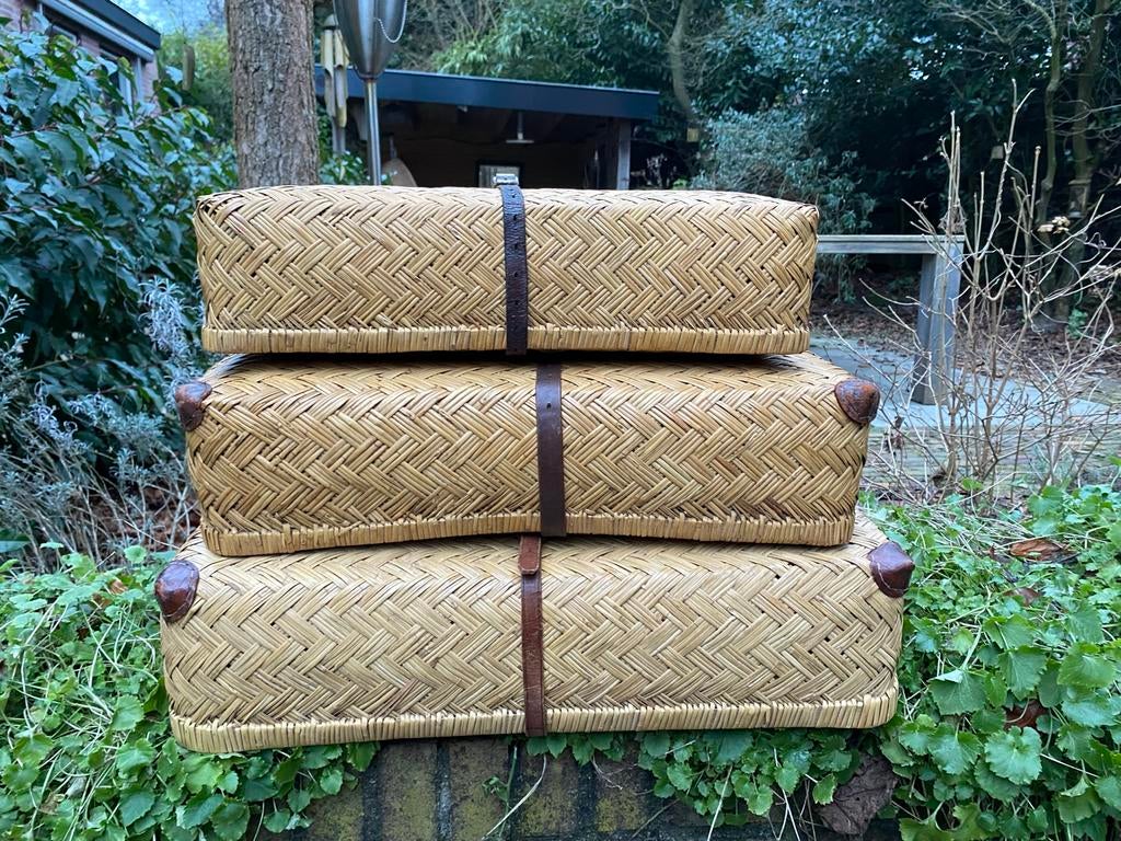 Vintage rieten koffers - set van 3, Huis en Inrichting, Ophalen, Gebruikt