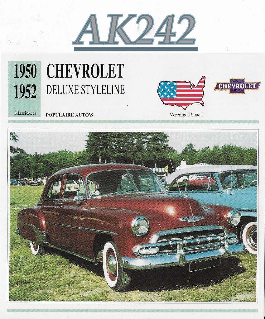 Ak242 autokaart chevrolet deluxe styleline  ---, Ophalen of Verzenden, Zo goed als nieuw, Auto's