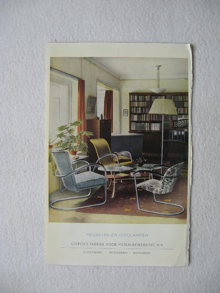 Oude reclame voor GISPEN meubelen en lampen (1952 ?), Verzamelen, Merken en Reclamevoorwerpen, Ophalen of Verzenden, Gebruikt