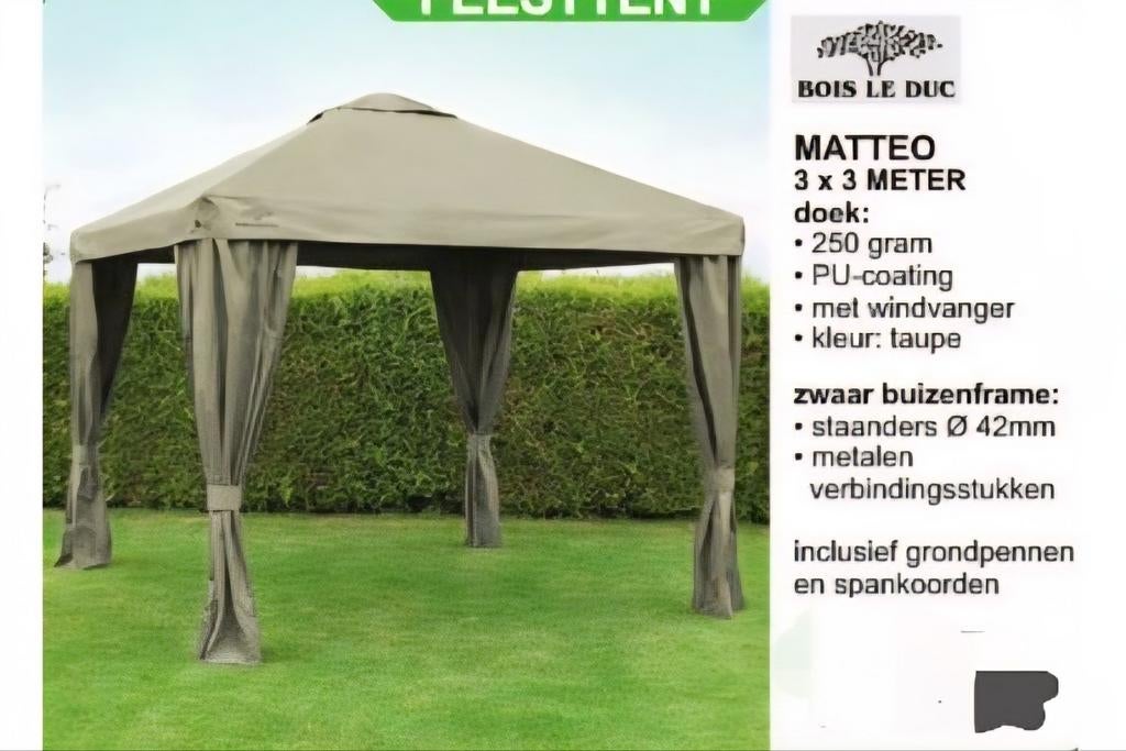 Pavilioen/Partytent 3x3 meter - Bois Le Duc, Tuin en Terras, Ophalen, Opvouwbaar, Partytent, Minder dan 4 meter
