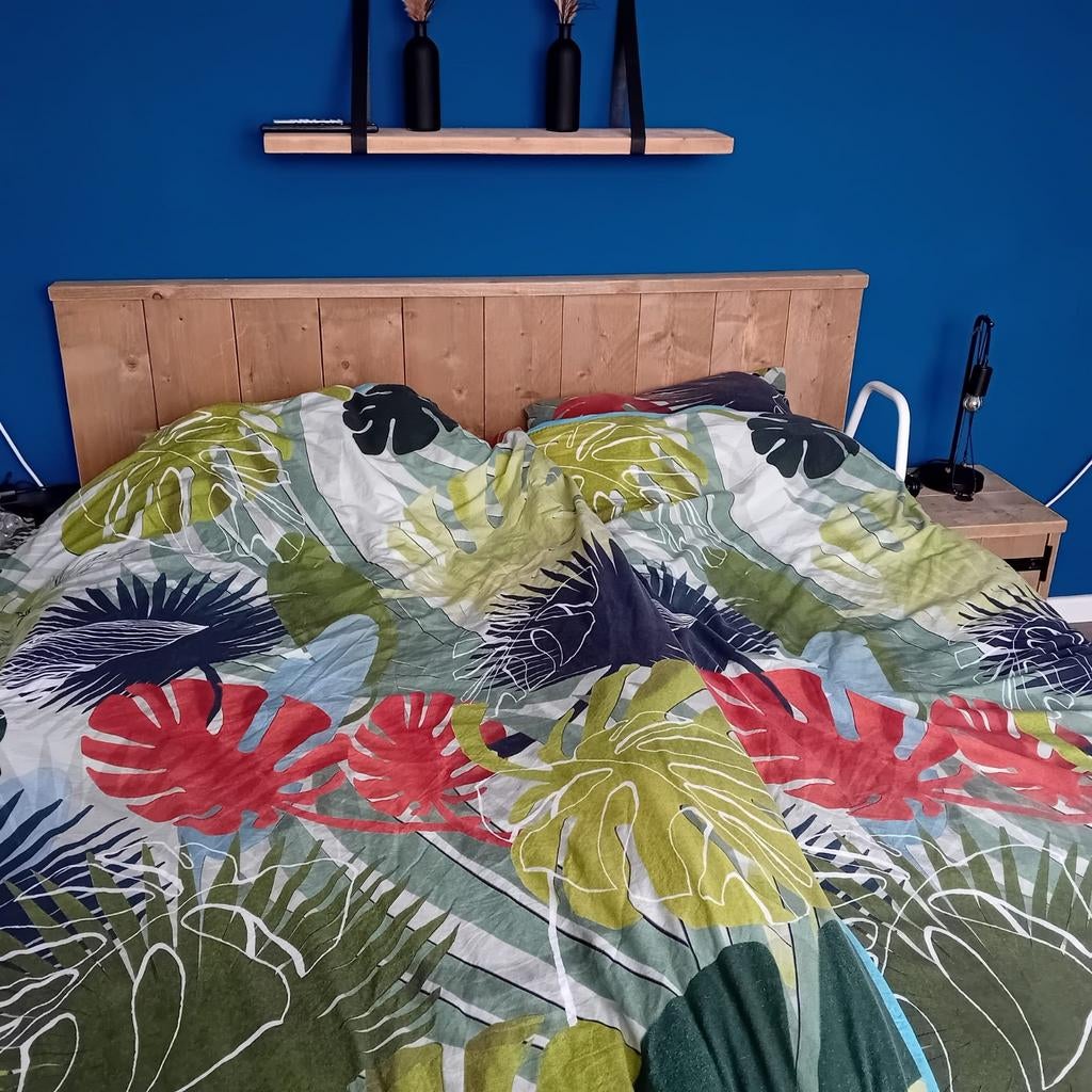 Steigerhouten Bed met Nachtkastje, Gebruikt, Bruin, Steigerhout, Tweepersoons