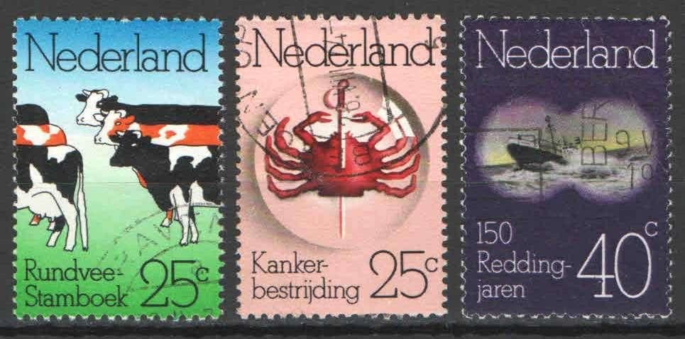 Nederland NVPH nr 1052/4 gestempeld Gelegenheidszegels 1974, Postzegels en Munten, Ophalen of Verzenden, Na 1940, Gestempeld