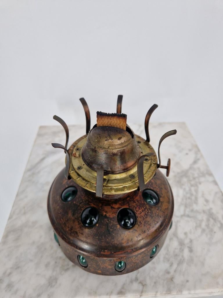 Vintage Petroleumlamp | Groen Glas | 31 cm Hoog, Antiek en Kunst, Ophalen of Verzenden