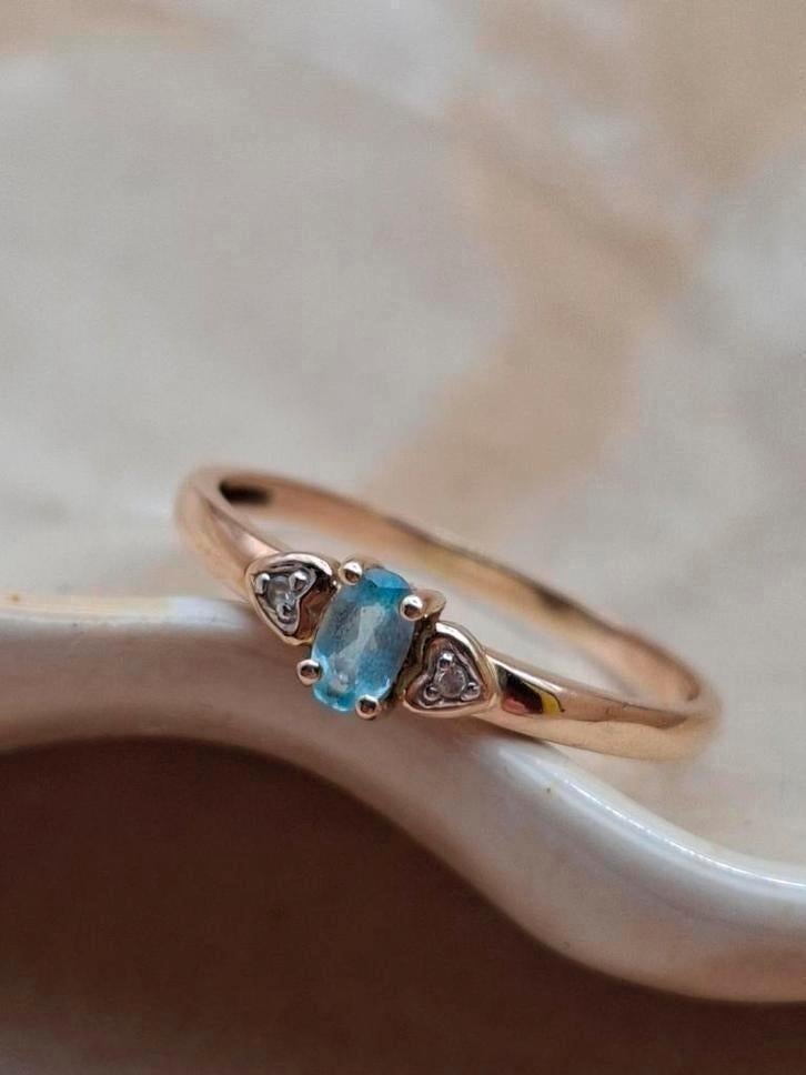 Hartjes ring 9 karaat goud blauw 9k 19 mm incl. verzenden, Verzenden, 19 tot 20, Zo goed als nieuw, Dame