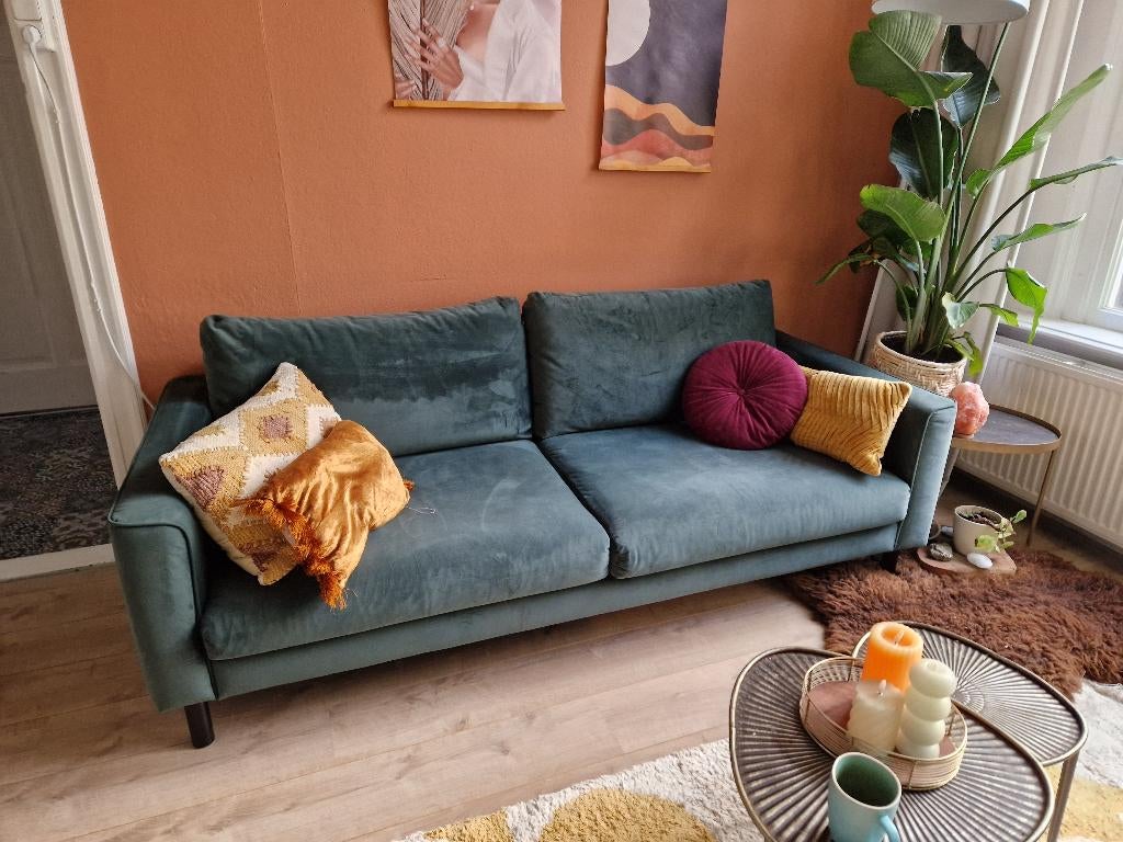 Bank Kwantum Vispy Velours 2 zits, Ophalen, Gebruikt, Tweepersoons, Rechte bank