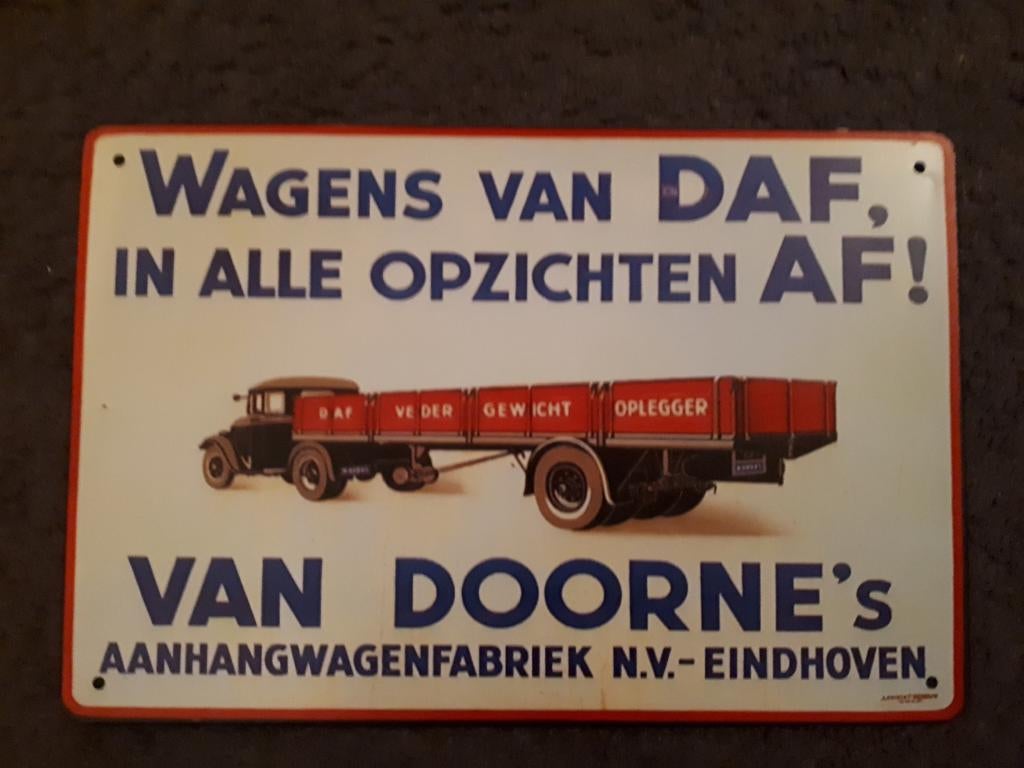Daf Van Doorne 20x30 cm Reclamebord, Ophalen of Verzenden, Nieuw, Reclamebord
