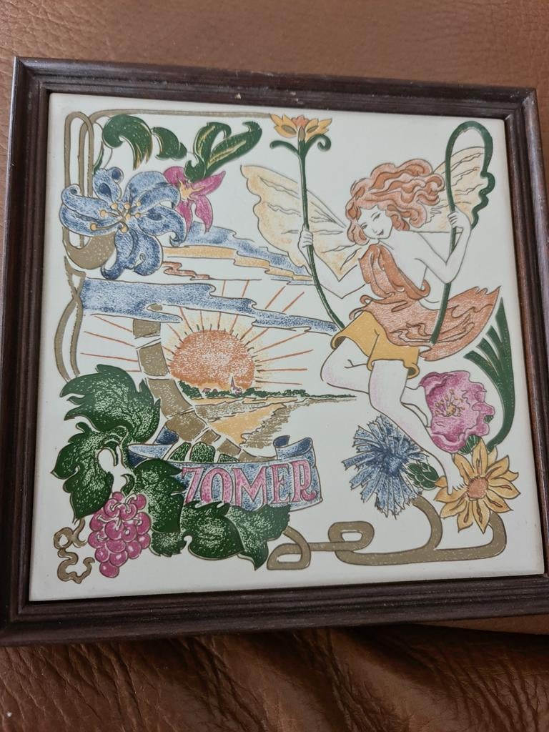 Jugendstil Tegel 'Zomer' - Regina Bleiswijk, Antiek en Kunst, Antiek | Wandborden en Tegels, Ophalen of Verzenden