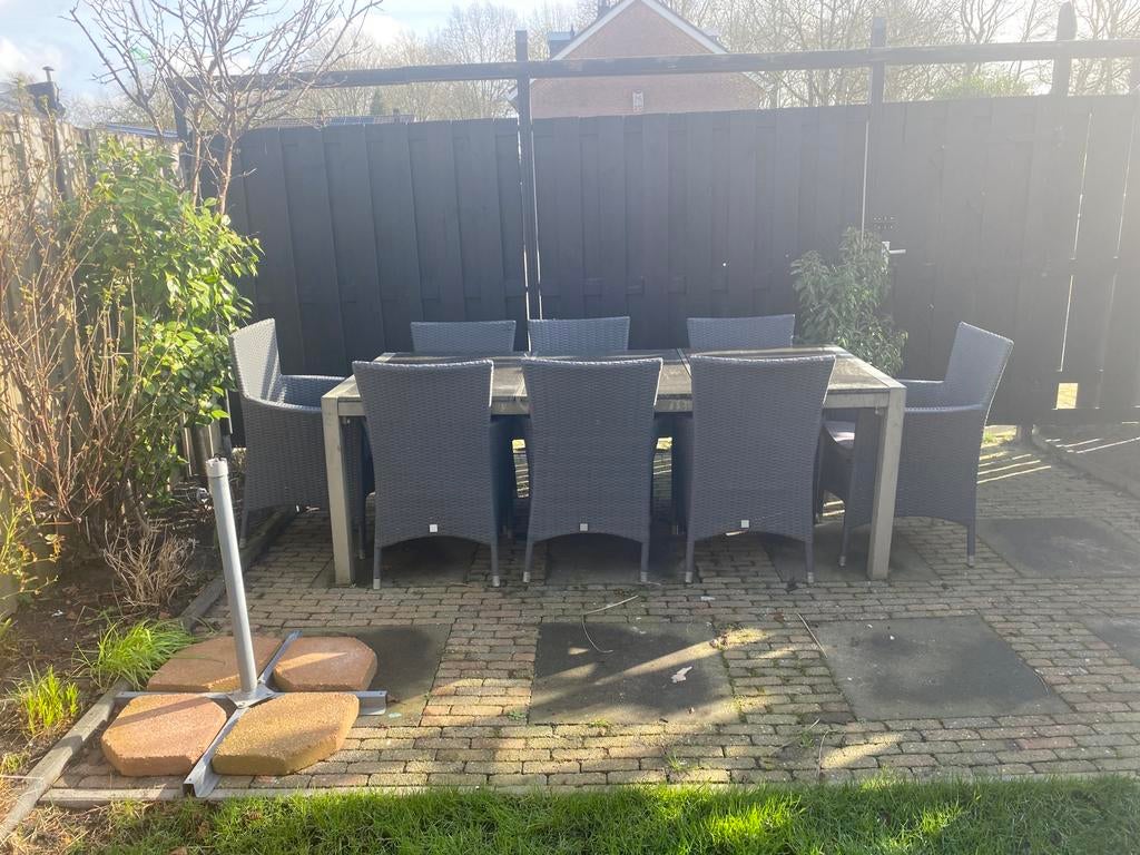 Luxe tuintafel metaal en rotan stoelen van P&R Design, Ophalen, Gebruikt, Vierkant, Metaal