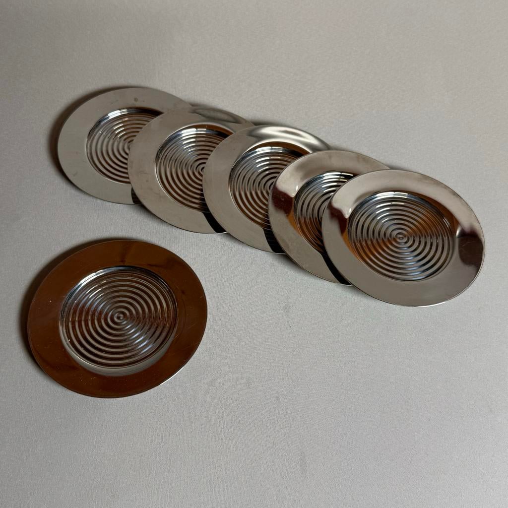Alessi Onderzetters (6x) - Lluis Clotet - Inox retro vintage, Ophalen of Verzenden, Gebruikt, Glas of Kopje