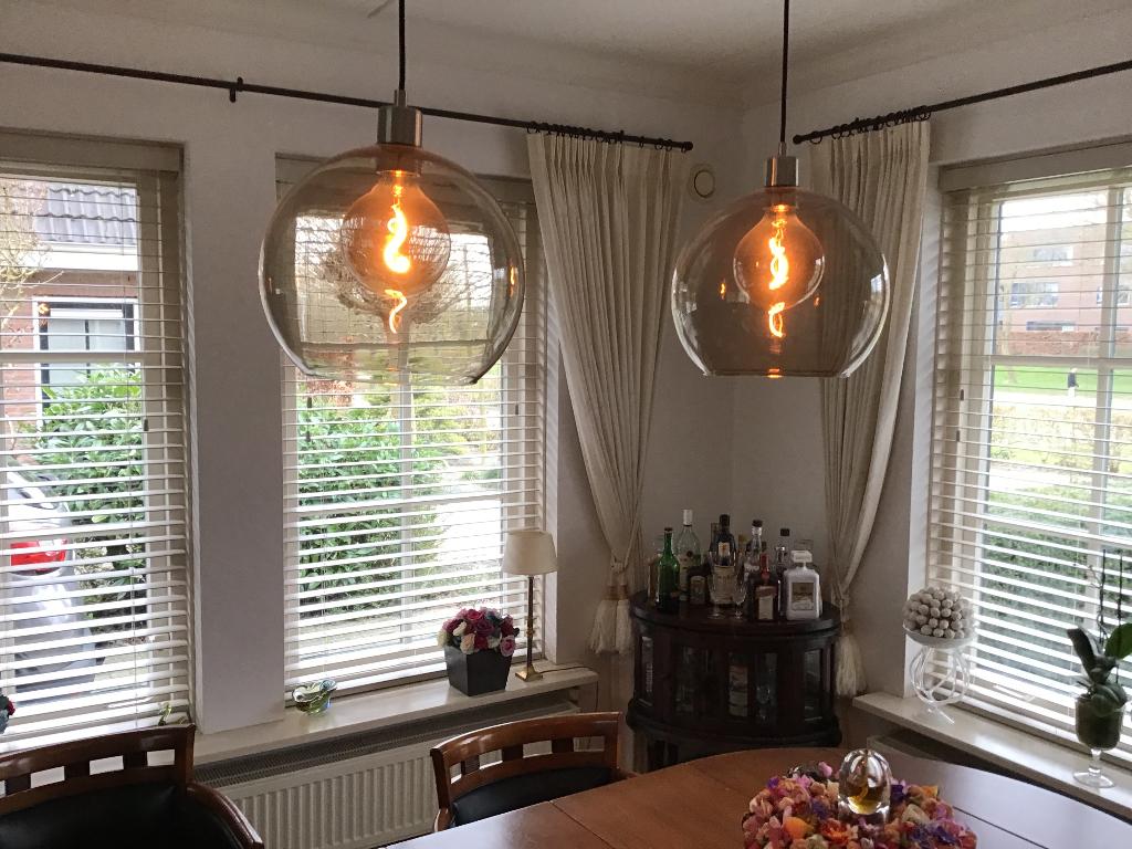 2 hanglampen rookglazen bol, Ophalen, Modern incli, Minder dan 50 cm, Glas