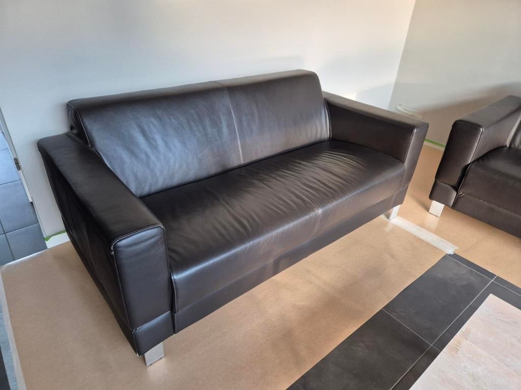 Montel banken bruin leder, Ophalen, Strak, Gebruikt, Rechte bank