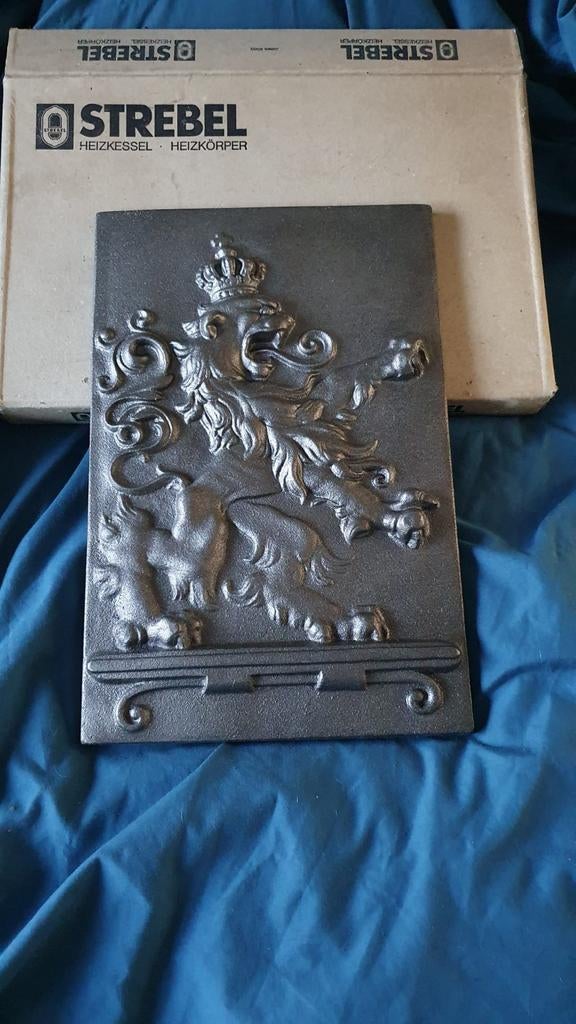 Gietijzeren plaat met leeuw - Strebel merk, Ophalen of Verzenden