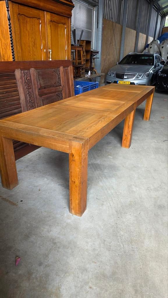 Zeer grote massief eiken tafel 350 x 100 cm, Ophalen of Verzenden