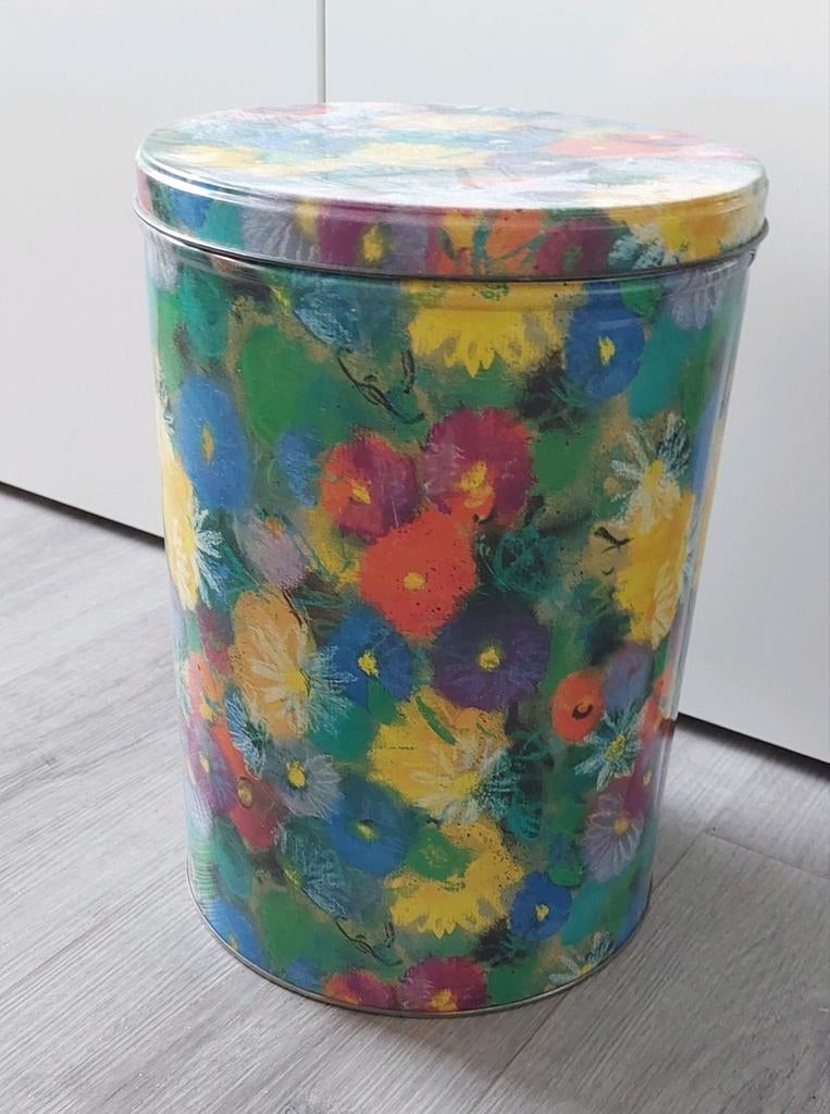 Blik / trommel bloemmotief, Ophalen of Verzenden, Gebruikt, Overige