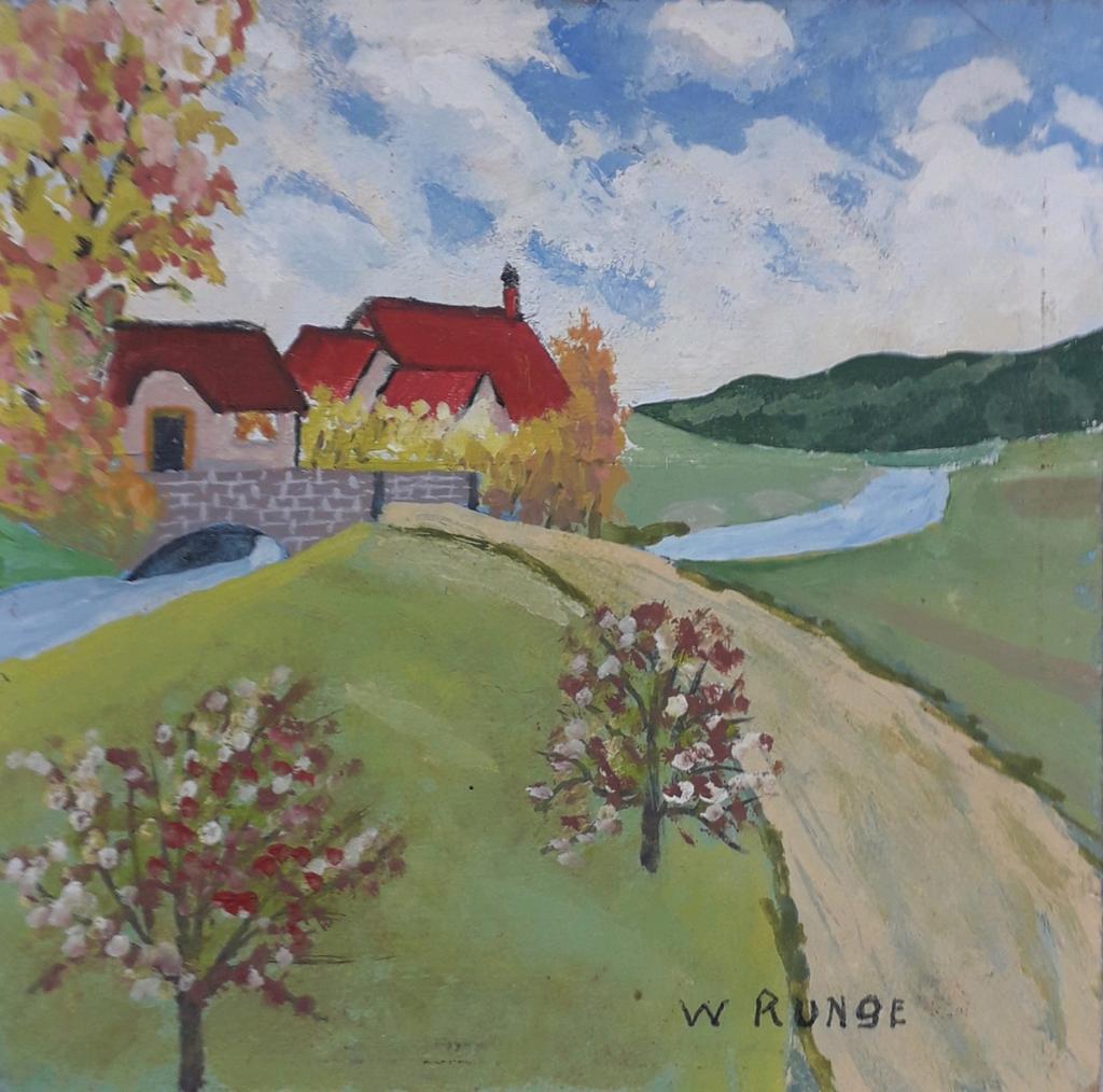 LANDSCHAP MET HUISJES BOMEN BRUGGETJE🏠STIJL GRONINGER PLOEG, Antiek en Kunst, Ophalen of Verzenden