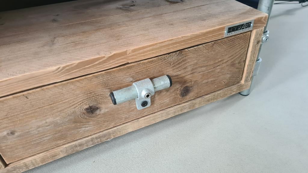 Tv-Meubel zijframe steigerbuis en steigerhout OUTLET, Overige houtsoorten, Info@hout-art.nl, Nieuw, Ophalen of Verzenden