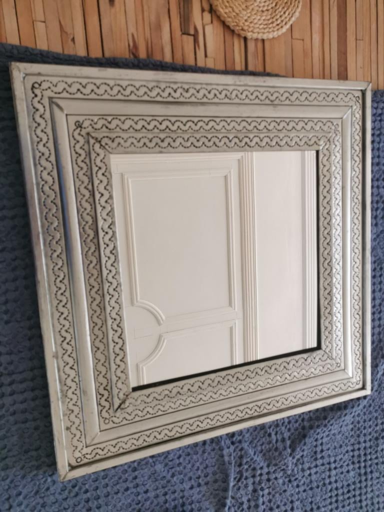 Mexicaanse spiegel zilverkleurig 58x58 cm, Huis en Inrichting, Woonaccessoires | Spiegels, Ophalen of Verzenden, Rechthoekig, Minder dan 50 cm