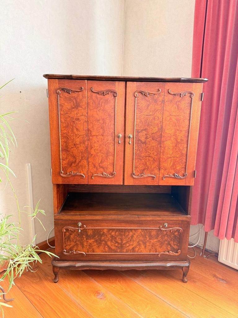 Houten tv meubel met deuren en lade, Ophalen, Gebruikt, 100 tot 150 cm, 50 tot 100 cm