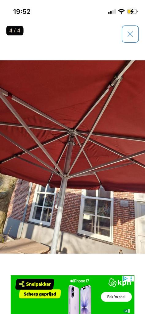 Grote horeca parasol rood, Ophalen, Gebruikt, Meer dan 4 meter, Stokparasol