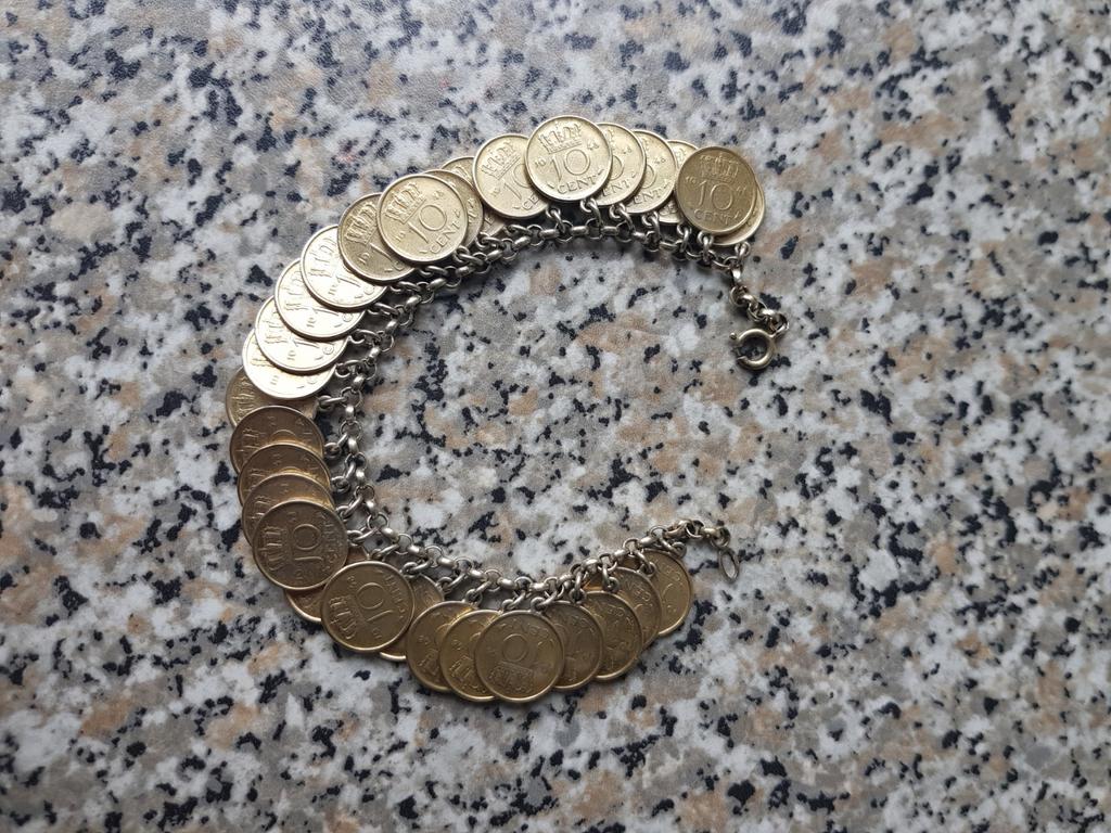 Zilveren dubbeltjes  armband van Wilhelmina  1948, Ophalen of Verzenden