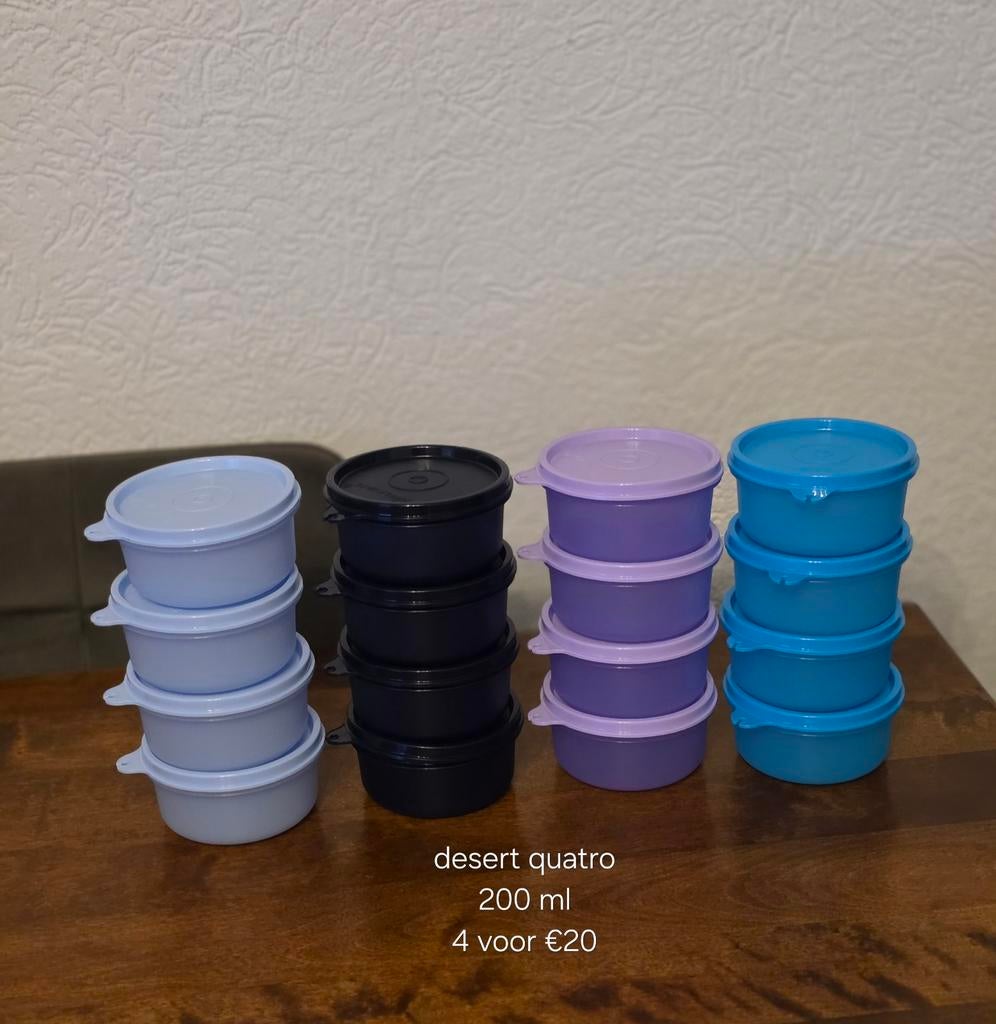Tupperware Desert Quatro Set - 200 ml Bakjes, Ophalen of Verzenden, Nieuw, Blauw, Bak of Kom