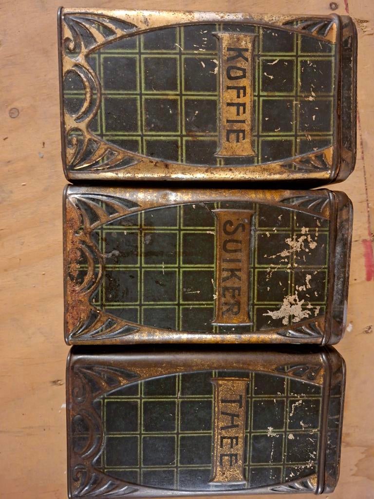 Oude koffie, thee en suiker bussen - Vintage blikken, Ophalen of Verzenden, Gebruikt, Koffie, Overige merken