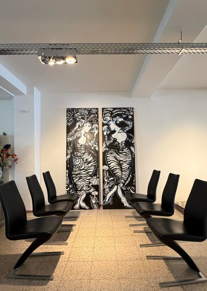 6 Rolf Benz eetkamerstoelen 7800 als NIEUW, Ophalen, Zwart, Leer, Zo goed als nieuw