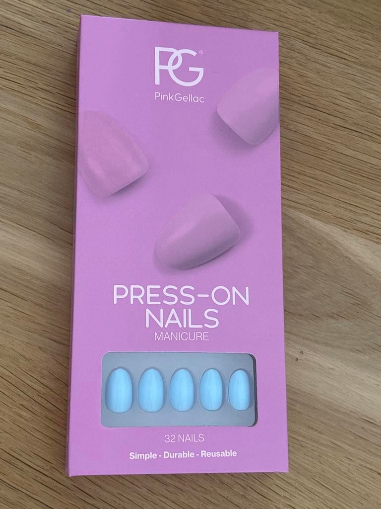 Pink gellac press on nails baby blue nieuw, Ophalen of Verzenden, Nieuw, Blauw, Handen en Nagels