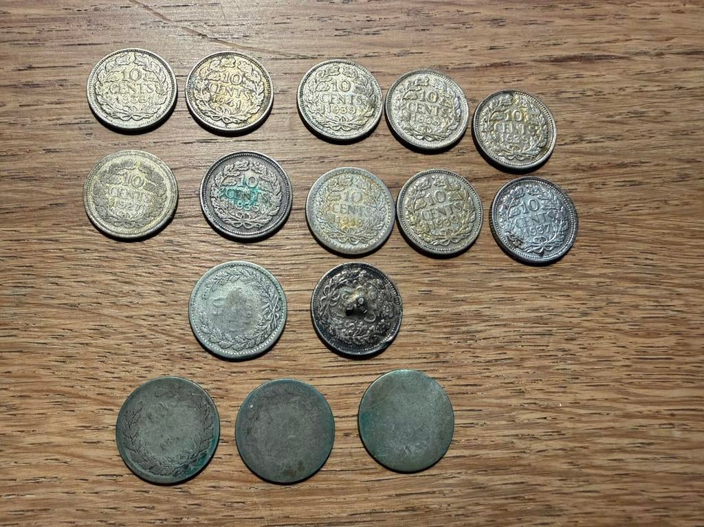 15x zilveren dubbeltjes, Ophalen of Verzenden, Koningin Wilhelmina, 10 cent