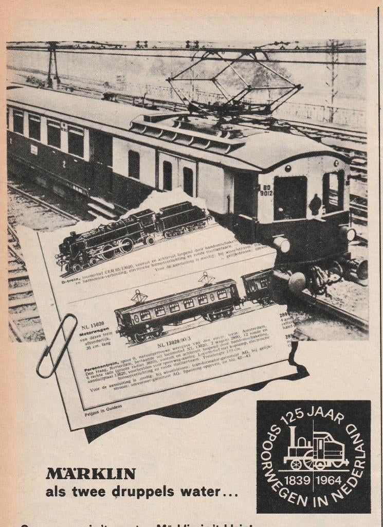 Retro reclame 1964 Märklin modeltrein spoorwegen in 't groot, Verzenden, Overige typen