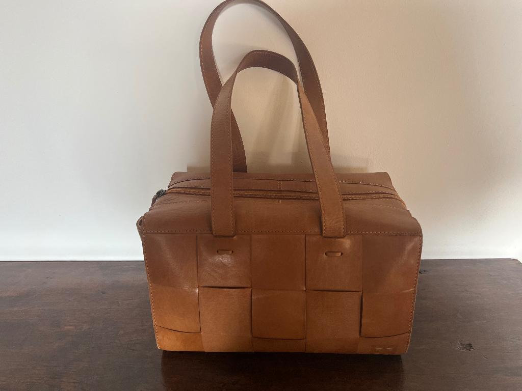 Mooie lederen design handtas van Eterno Borsa Belgium, Ophalen of Verzenden, Zo goed als nieuw, Bruin, Handtas