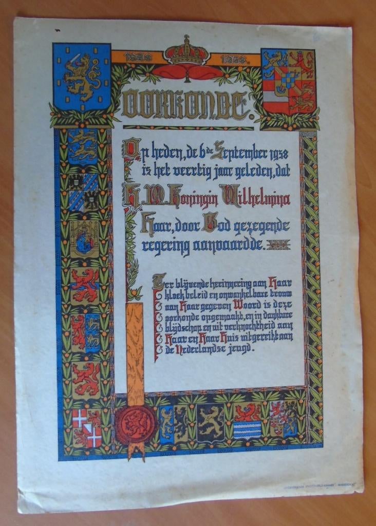 Oorkonde. Op heden, de 6e september 1938, Ophalen of Verzenden, Gelezen, Muziek, Film of Tv