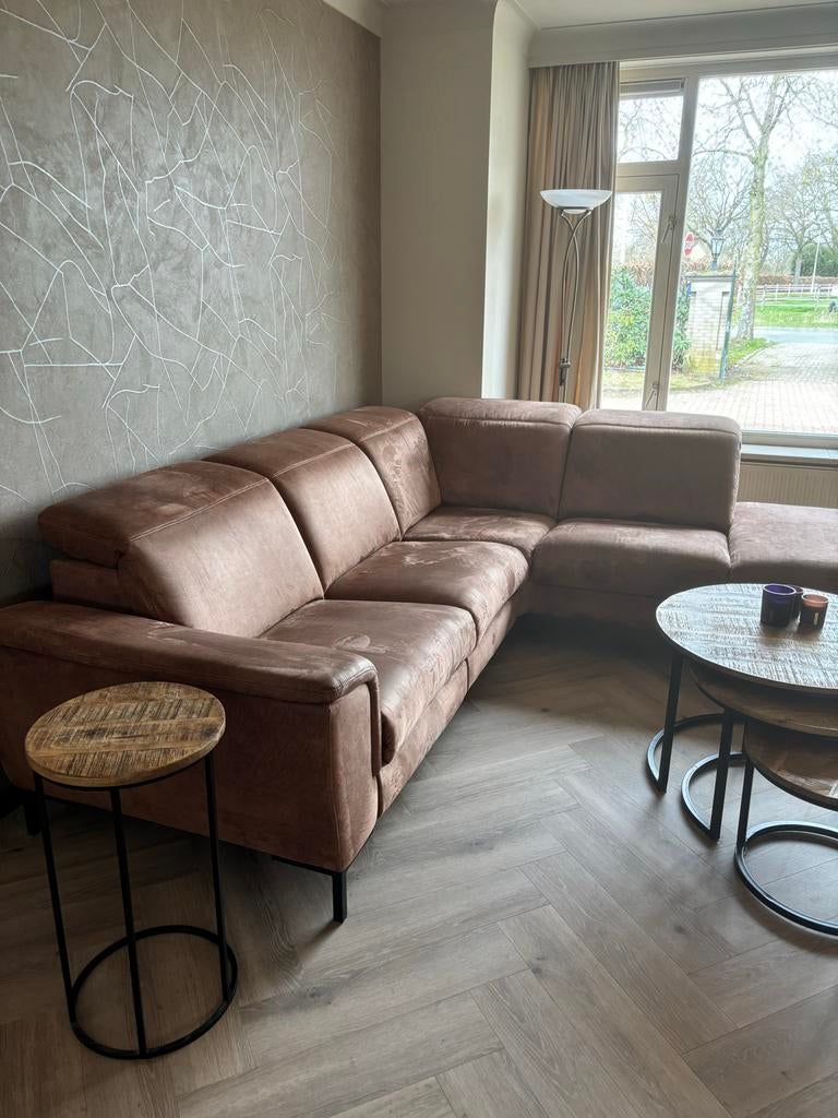 Bruine hoekbank met opbergruimte en relaxfunctie, Huis en Inrichting, Ophalen, Gebruikt, Hoekbank, 300 cm of meer