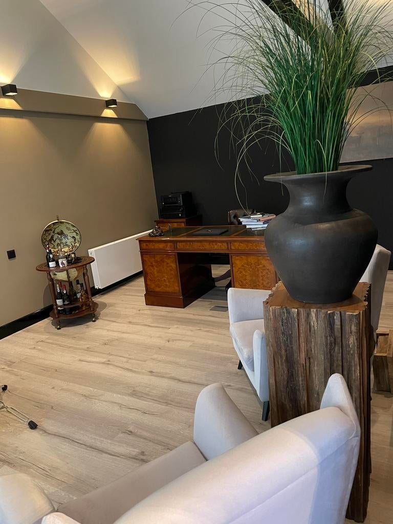 Engels Walnoten Bureau met Lederen Stoel, Gebruikt, Secretaire, Antiek, Bruin